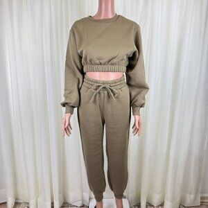 Zenana 2 Pcs Crop Sweatshirt Tracksuit Jogger Pants Set Outfit Active Loungewear